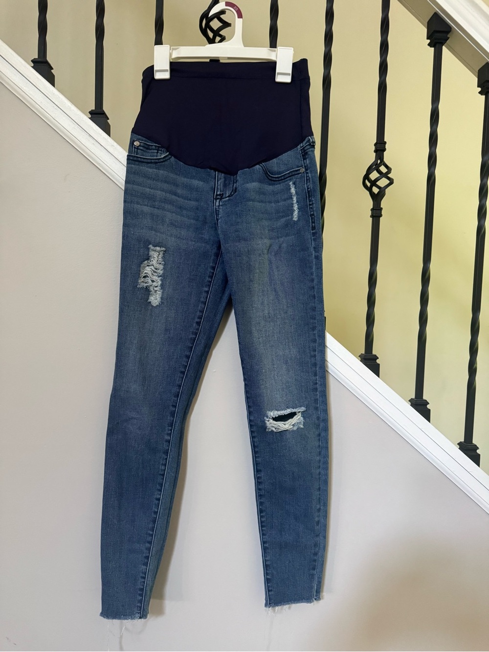 Pinkblush Navy Panel Distressed Skinny Jeans